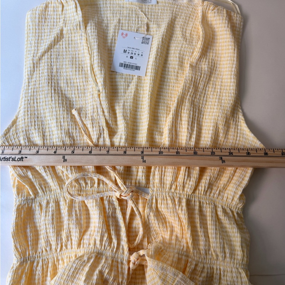 ZARA Yellow & White Gingham Tie-Front Vest Top | Sleeveless Crop Blouse - Picture 7 of 7